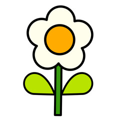 Simple white flowers. Pop retro Groovy flower. Cute daisy flower doodle.