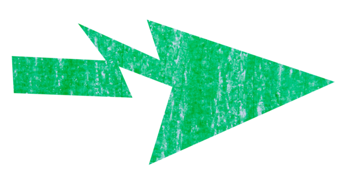 Green crayon paper arrow sign on transparent background