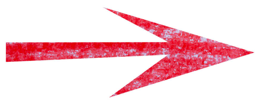 Red crayon paper arrow sign on transparent background