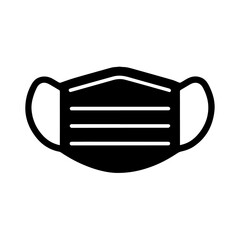 A single black and white vector icon illustration of Surgical mask, isolated on white background,&nbsp;flat design, clean,&nbsp;minimal&nbsp;style