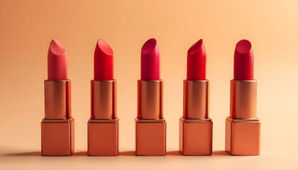 Obraz premium different red shades of lipsticks on beige