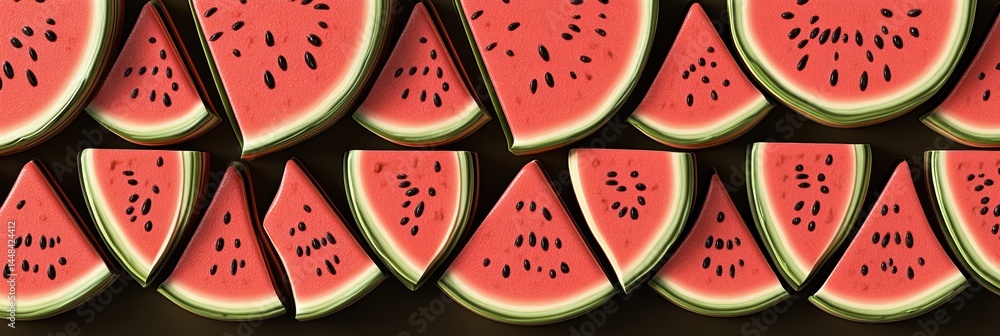 Poster seamless design of watermelon slices with rich colors arranged symmetrically in a balanced pattern e