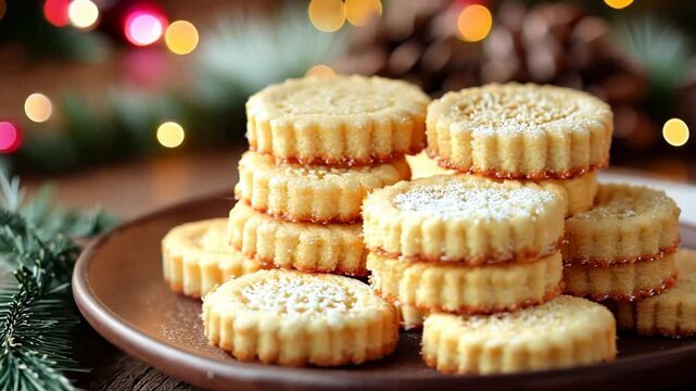 Festive Holiday Shortbread Cookies on Rustic Plate - Perfect for Christmas Decor and Celebrations Generative AI