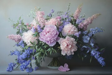 Fototapeta premium A detailed still life of a vibrant floral arrangement.
