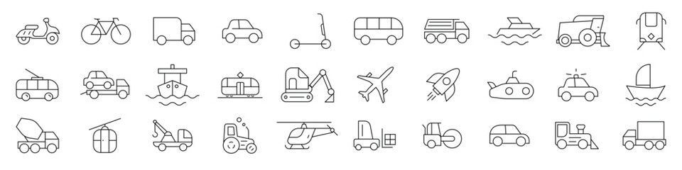 Transportation line icons. Editable stroke. Pixel perfect.