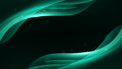 Abstract Elegant Blue Green Wave on Dark Background with Lighting Effect and Sparkle, Vector Illustration