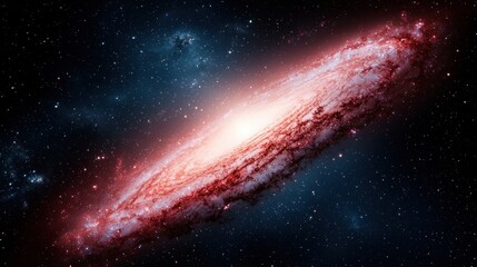 Obraz premium Red galaxy surrounded by luminous stars, representing the beauty of the cosmos.