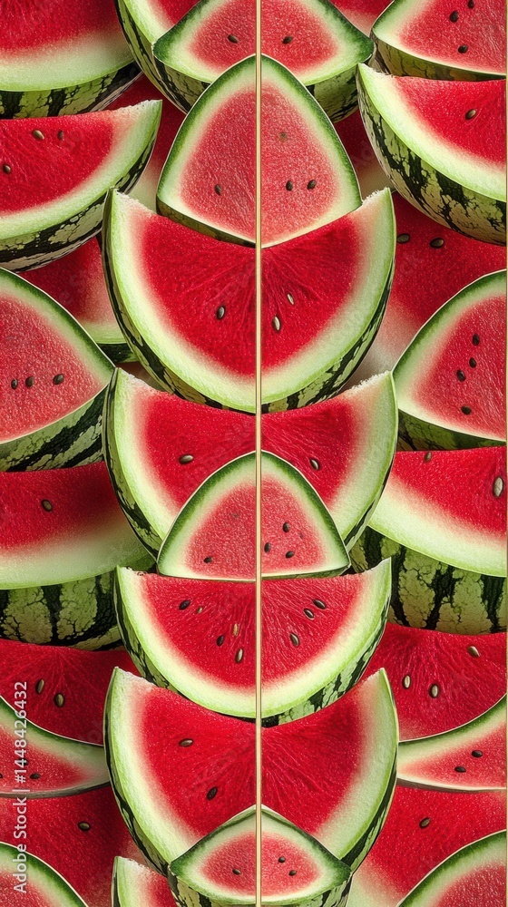 Poster vibrant watermelon slices create a seamless pattern design with a rich red color and green rind arra