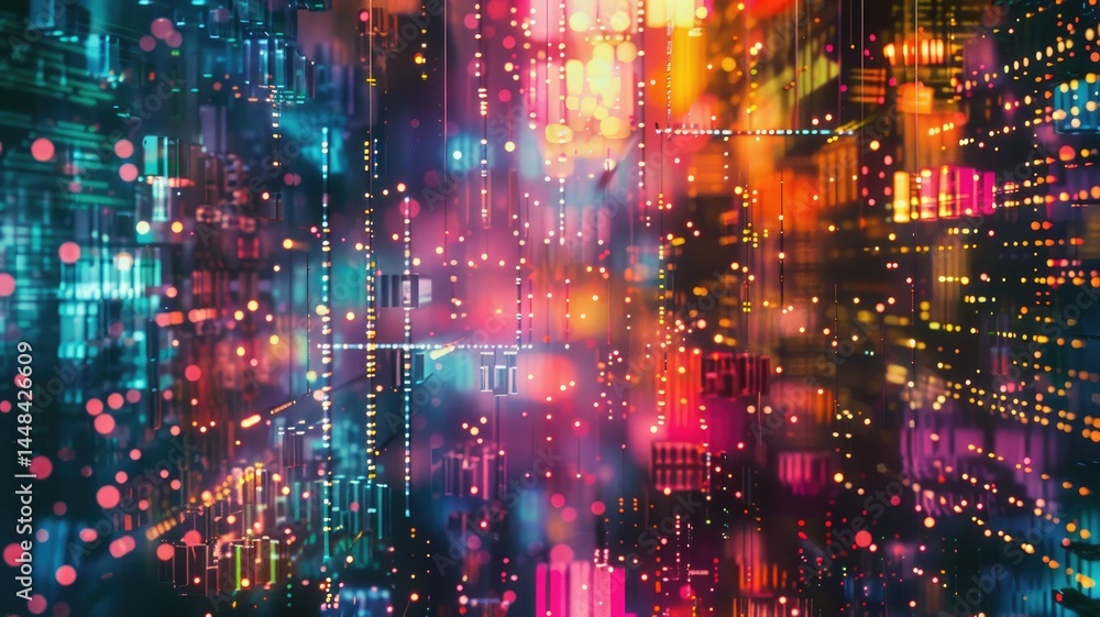 Aufkleber abstract circuit lines in vibrant colors on a dark background. digital artwork of vibrant color glow