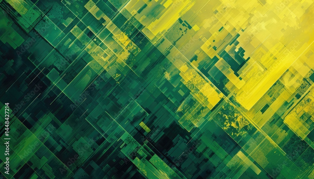 Poster abstract vibrant geometric fractal shapes on surface of contemporary design express scene of seamles