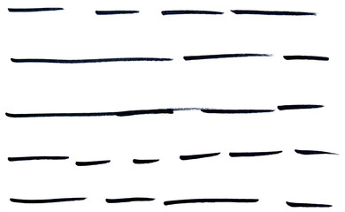 Set of black hand drawn marker pen stroke line transparent background design element doodle scribble underline