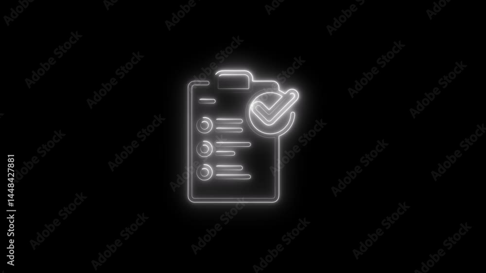 Poster glowing animated checklist with a complete sign indicating project completion