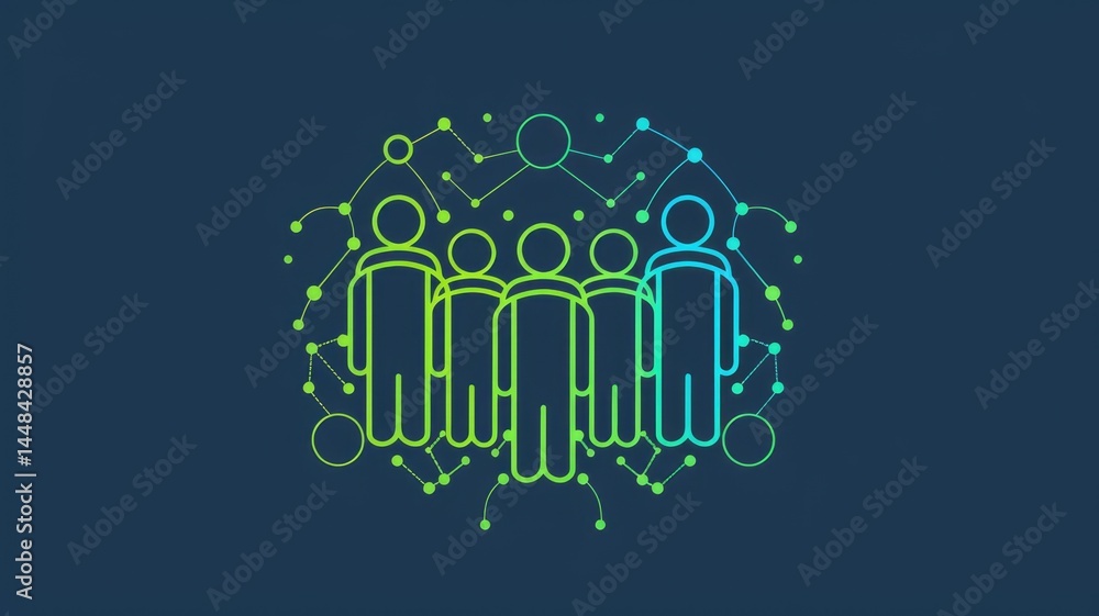 Poster human avatar gathering as group representation unity of people. minimal style icons in digital form 