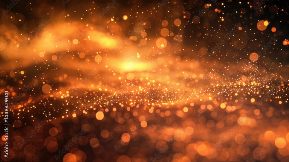 Poster the abstract picture about warm tone colorful particle lighting lights creating a blurred and festiv