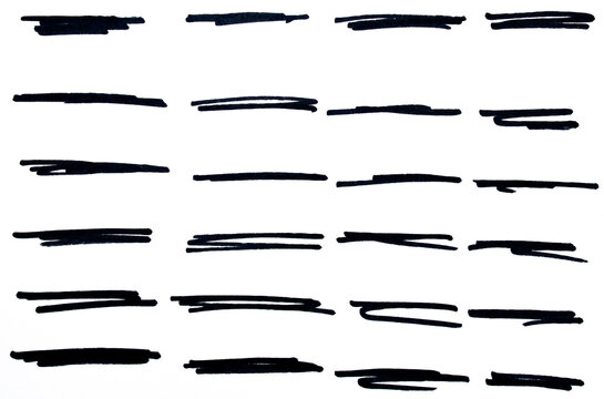 Set of black hand drawn marker pen stroke line transparent background design element doodle scribble underline