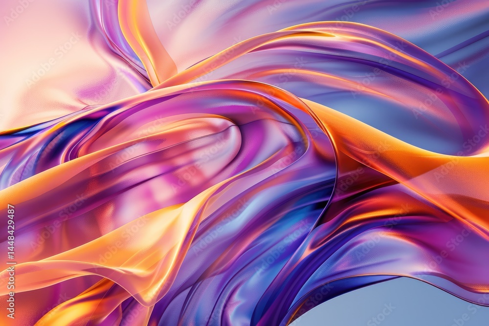 Poster vibrant abstract waves in red, orange, and purple. close up of gradient vibrant color from fabric ma