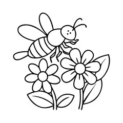 bee on a flower icon, bee on a flower vector illustration-simple illustration of bee on a flower, perfect for bee on a flower logos and icons