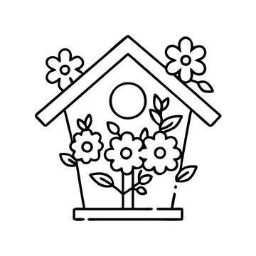 recommend clip art: birdhouse with flowers icon, birdhouse with flowers vector illustration-simple illustration of birdhouse with flowers, perfect for birdhouse with flowers logos and icons