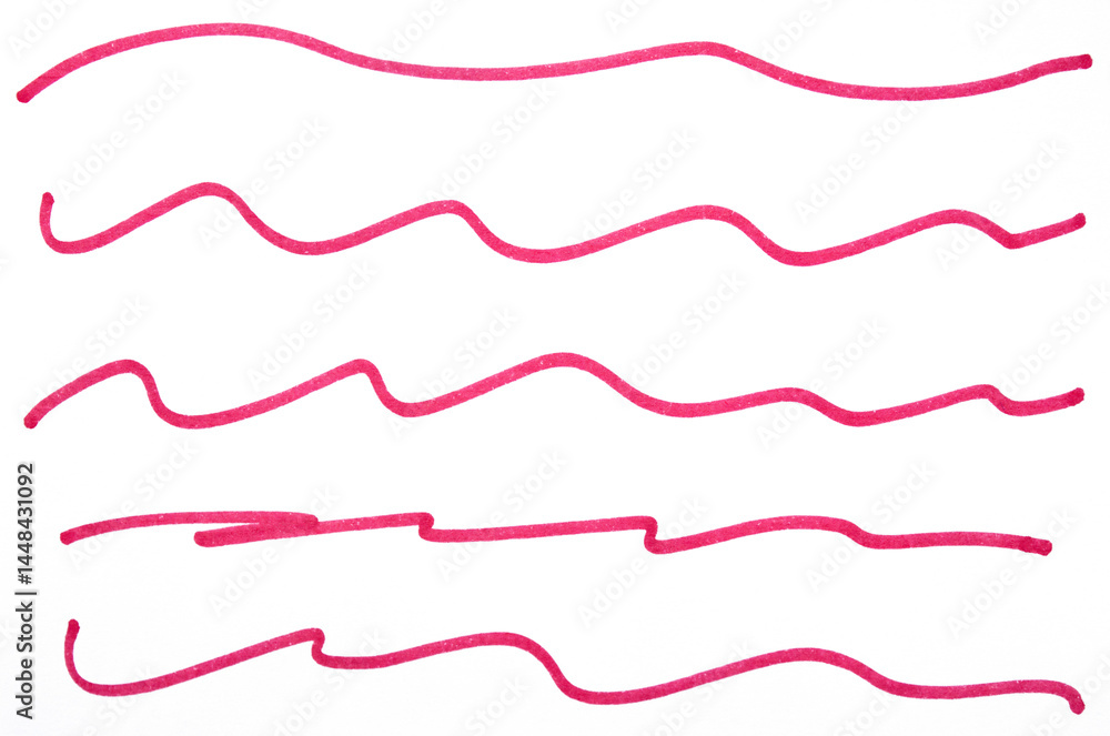 Poster set of red hand drawn marker pen stroke line transparent background design element doodle scribble u