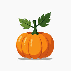 vibrant orange pumpkin with green leaves  halloween decoration