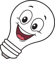 Cartoon Bulb Caracter Vector Illustration With Happy Face In White Background