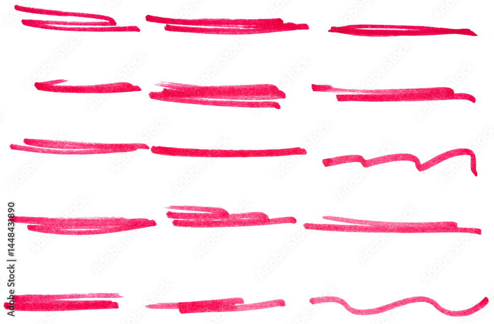 Poster set of red hand drawn marker pen stroke line transparent background design element doodle scribble u