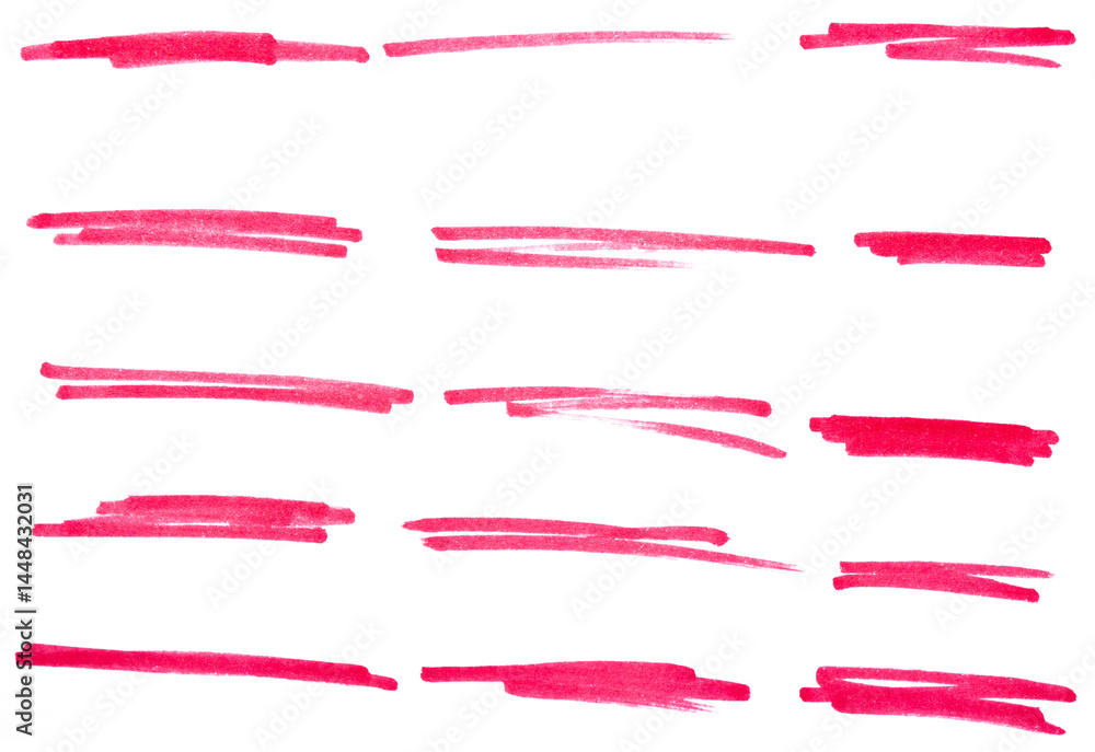 Poster set of red hand drawn marker pen stroke line transparent background design element doodle scribble u