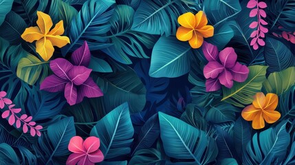 Lush Tropical Floral Pattern Background with Vibrant Colors