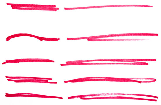 Set of red hand drawn marker pen stroke line transparent background design element doodle scribble underline