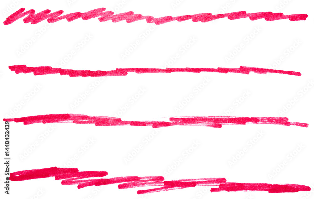 Poster set of red hand drawn marker pen stroke line transparent background design element doodle scribble u