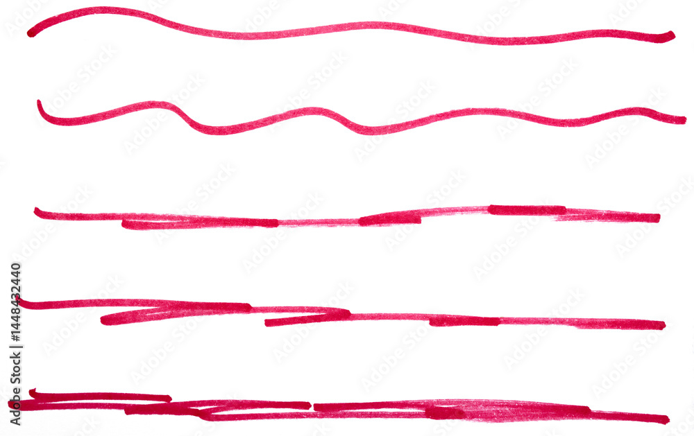 Poster set of red hand drawn marker pen stroke line transparent background design element doodle scribble u