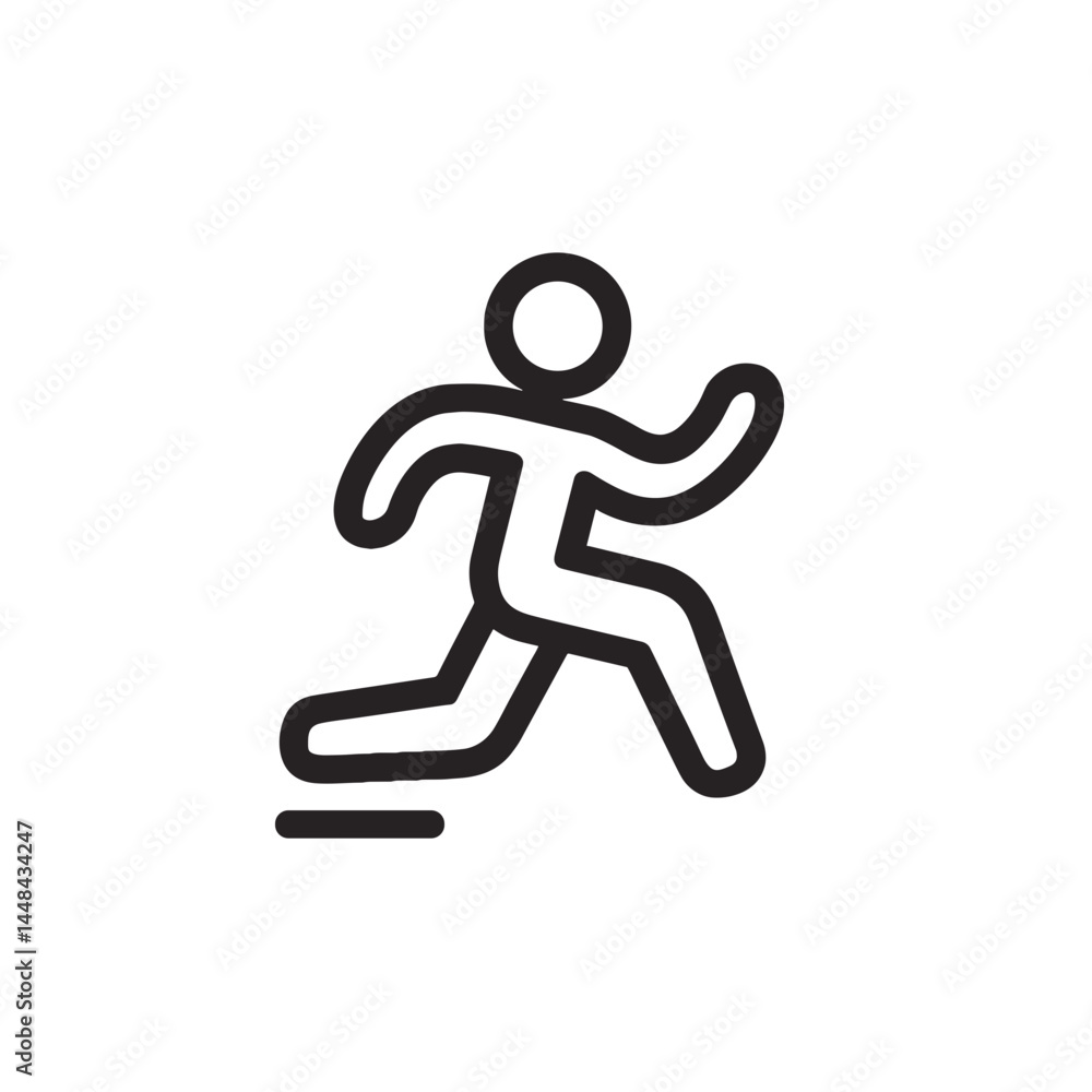 Poster thin line icon of a running figure in black outline