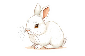 Obraz premium Sweet white rabbit with brown eyes and pink nose - a charming and adorable fluffy friend in a peaceful pose