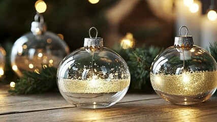 Sparkling christmas ornaments with golden glitter illuminate cozy holiday setting - Powered by Adobe