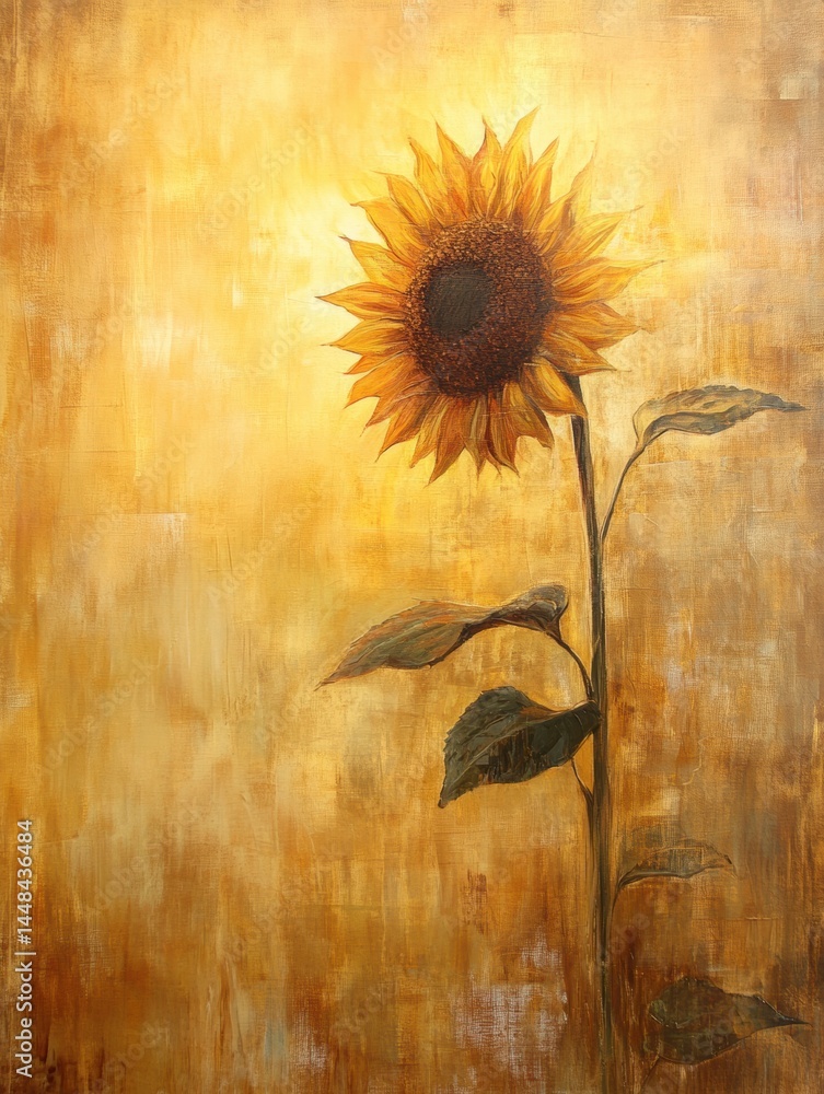 Aufkleber sunflower illuminated by golden hour light creating a warm and inviting atmosphere with soft shadows
