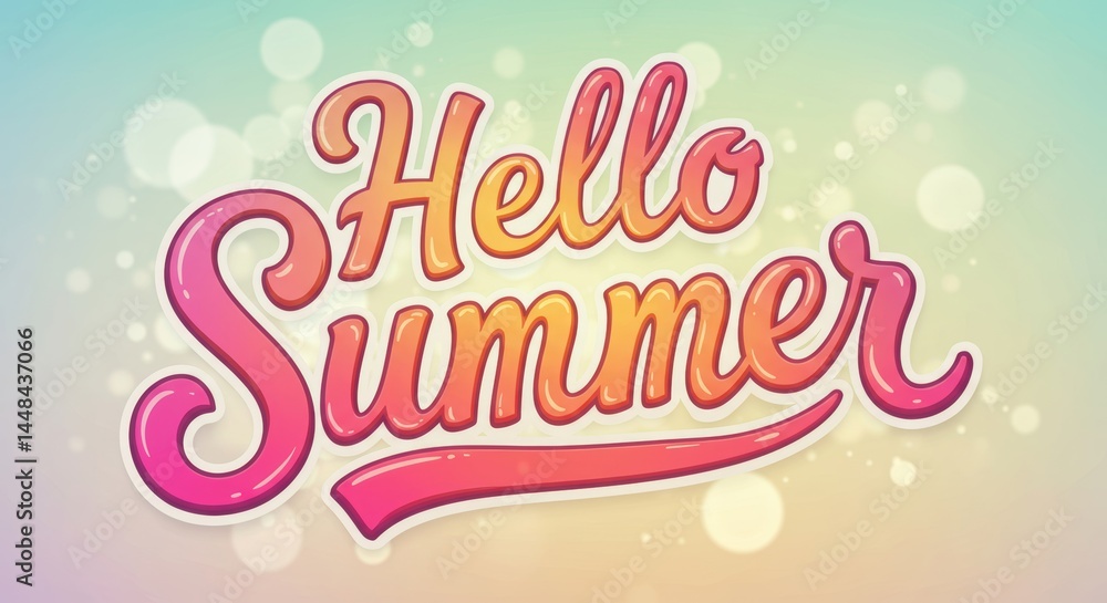 Poster hello summer message with gradient colors and bokeh light. handwritten text design for summer holida