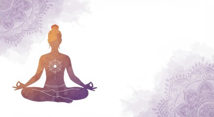 Fototapeta premium A woman in a yoga pose with mandalas and distressed texture. Abstract spiritual backdrop for meditation, wellness, or relaxation content.