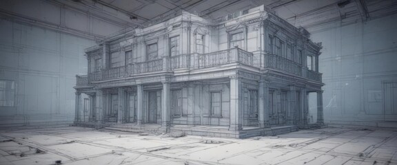 Blueprint effect photo mockup, architectural sketch, vector, grunge, abstract