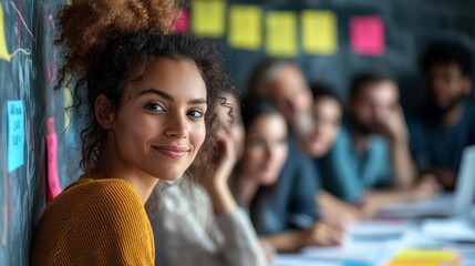 Smiling woman in a collaborative business setting