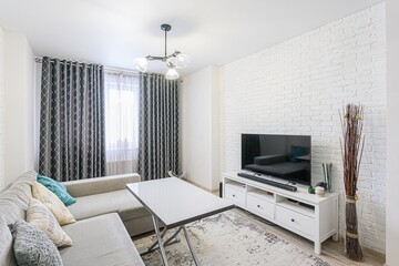 standard interior apartment. living room with sofa