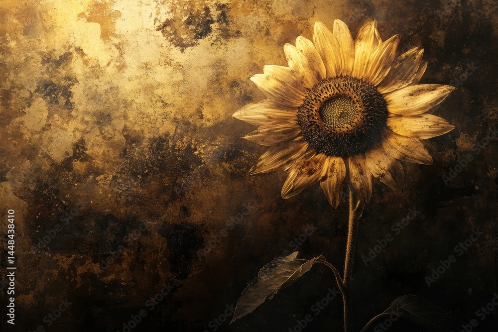 Poster sunflower illuminated by golden hour light with soft shadows and inviting atmosphere in a warm setti