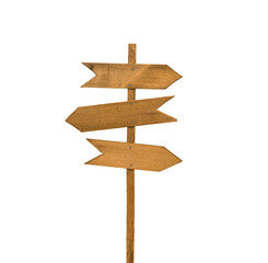 Set of wooden directional signposts isolated on white background with clipping path. Design element. Collection of direction signs.