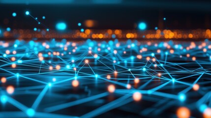 Digital Network Over City Skyline