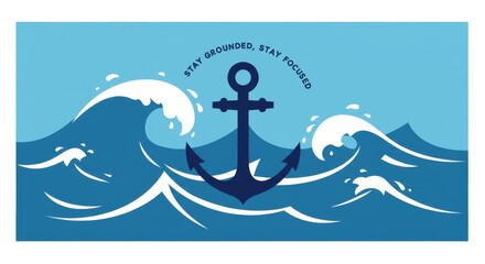 Stay Grounded Stay Focused Anchor Art - art of an anchor in stormy seas. Symbolizes resilience, stability, focus, determination, and hope