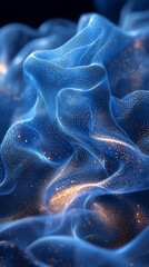 Abstract blue gold fabric waves, dark background, design concept