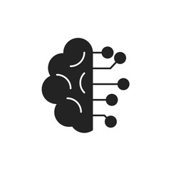 Isolated outlined black illustration of half brain with neural circuits digital. Vector icon in flat style