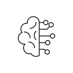 Isolated outlined black illustration of half brain with neural circuits AI. Vector icon in flat style