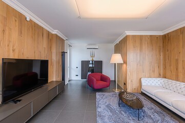 standard interior apartment. living room with sofa