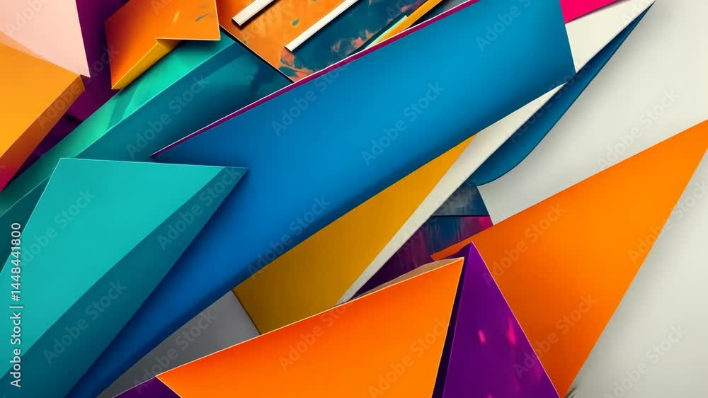 Poster dynamic geometric shapes in vivid colors transform with energetic movement and depth