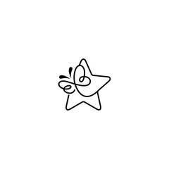 Star logo combination with butterfly shape, line art design style